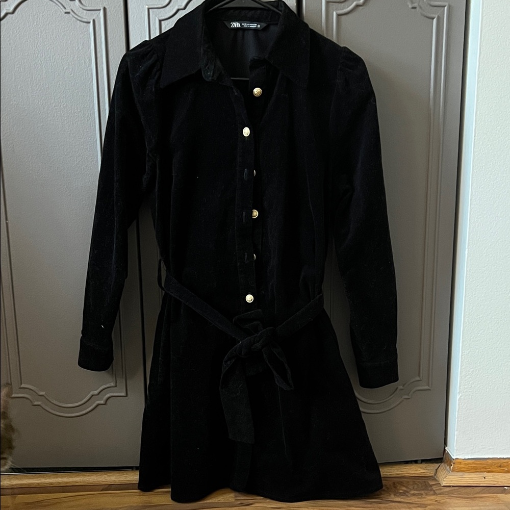 Zara Black Velvet Dress with Belt